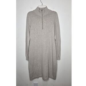 Tommy Bahama cream tan cotton blend long sleeve 1/4 zip knit sweater dress - XS